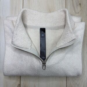 Lululemon Men's Relaxed-Fit Half-Zip Knit Sweater Wool Cotton Size 2XL Beige